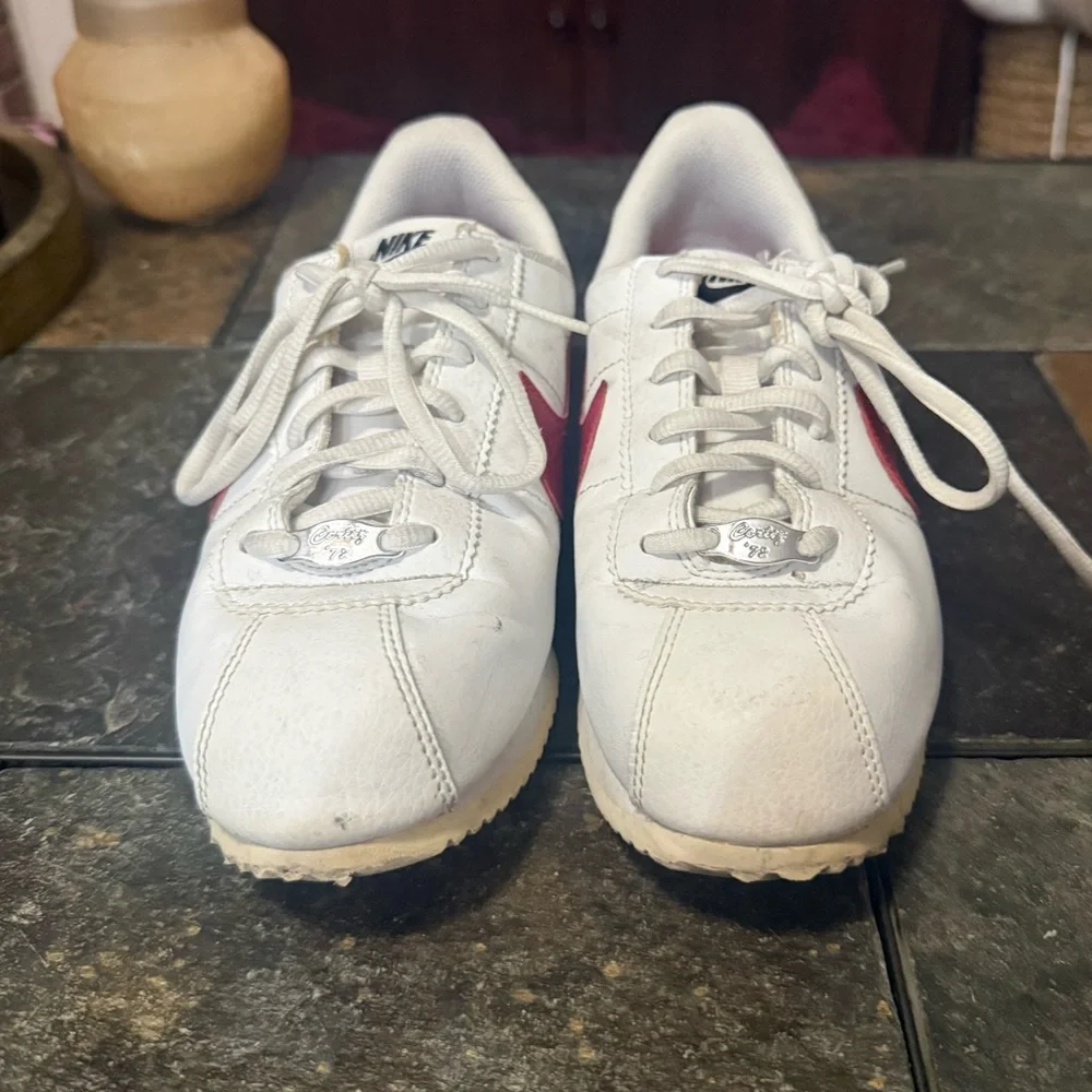 Classic Nike Cortez- White with Red Swoosh 5Y